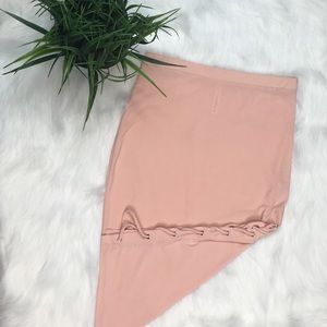 💋 Blush Bodycon Midi Skirt with Lace Up Sides